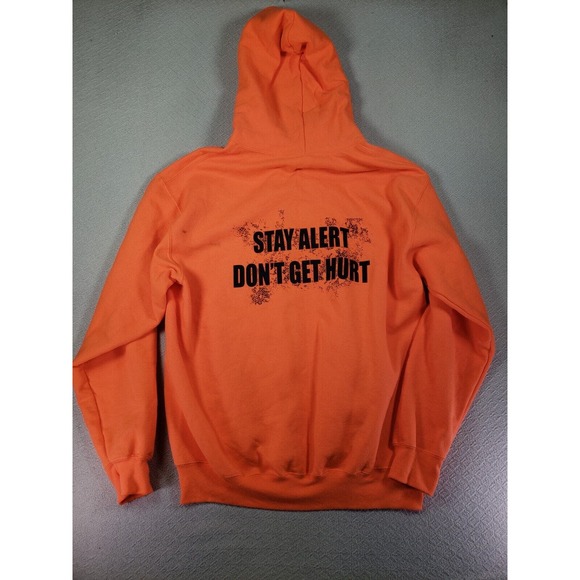 High Visibility Hoodie Mens Large Orange Full Zip Fleece Construction Yard Work - Picture 6 of 7